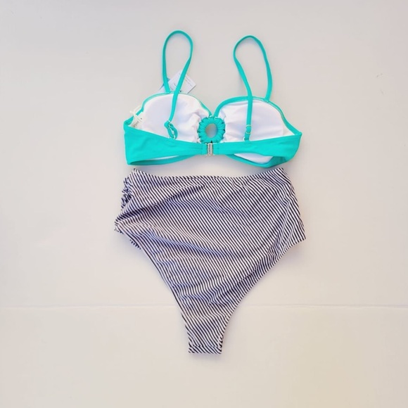 CUPSHE Women's Ruched High Waisted Bikini Set O Ring Two Piece Bathing Suit Med - Picture 5 of 8